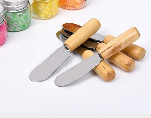 

stainless steel cutlery butter spatula wood butter knife cheese dessert jam smear knife portable travel party knife breakfast tool wy083