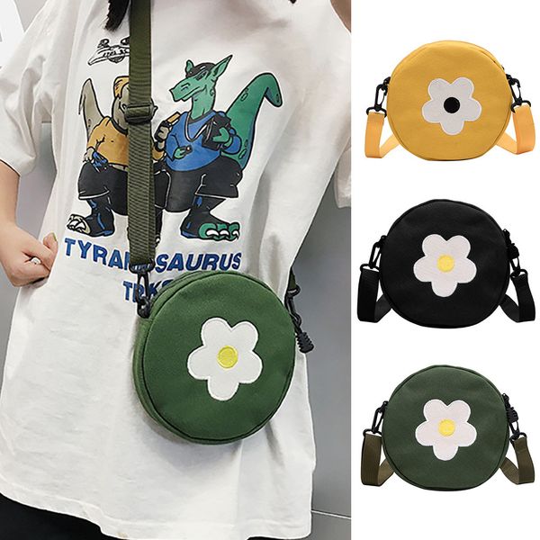 

women fashion flower canvas solid coin purse shoulder tote handbag casual bag