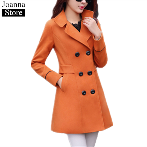 

autumn winter women double breasted long coats lapel slim warm coats office ladies elegant red jackets plus size vintage clothes, Black