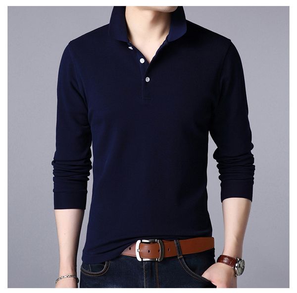 

mens pure color polos lapel neck solid casual male tshirts long sleeve simple pullover straight homme clothing, White;black