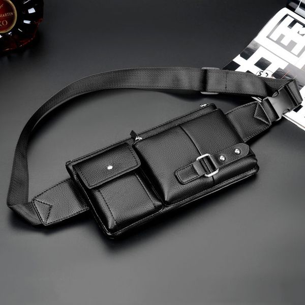 

men multi-function pockets waist bag fanny pack travel waist pack chest bag phone pouch leather male belt with coin purse