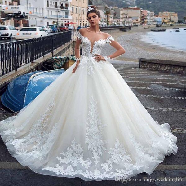 

современные плеча boho линию кружева свадебное платье sheer шеи иллюзия длинными рукавами свадебные платья свадебные платья аппликация robe, White