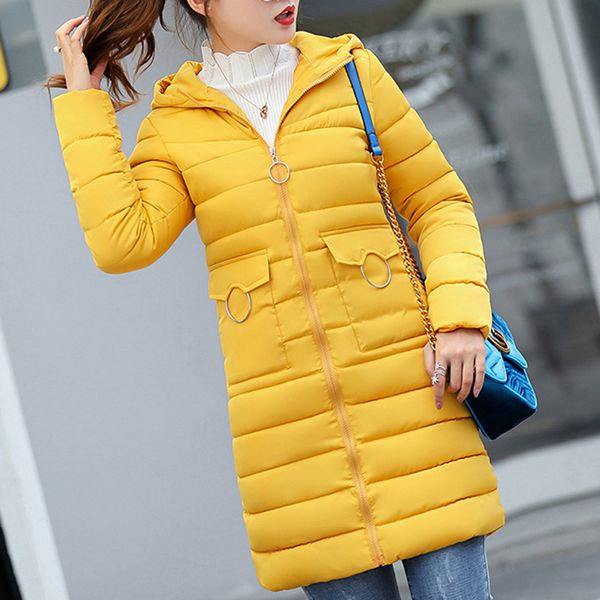 

1pc winter hooded warm coat plus size candy color cotton blend jacket female long parka womens wadded jaqueta feminina, Black