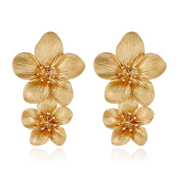 

aensoa elegant 5 color double flower earrings for women statement ethnic floral drop earrings 2019 fashion jewelry pendientes, Silver