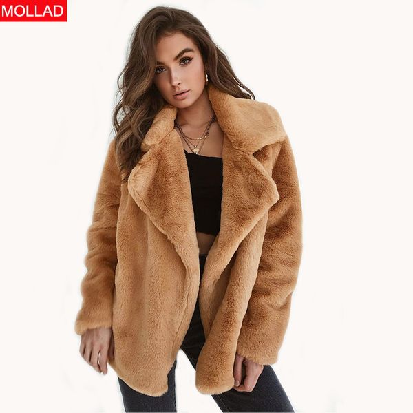 

fur coat jacket winter women fluffy warm long sleeve coat, Black