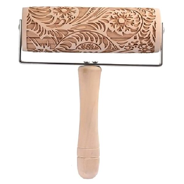 

simple durable hand grip bar environmental protection kitchen christmas printing rolling pin cookie laser engraving rolling pin