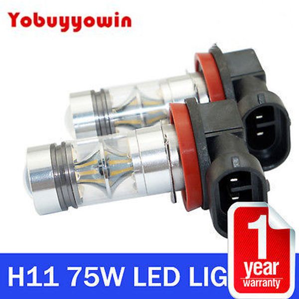 

2pcs/lot new super bright h11 h8 drl fog light led 75w 6000k super bright white projection