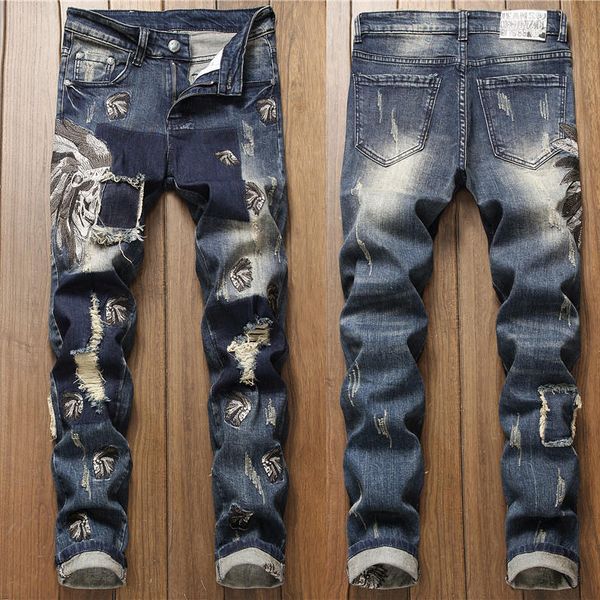 

mens jeans designer casual skinny bleached washed long zipper fly pencil pants size brand jeans lr191226, Blue