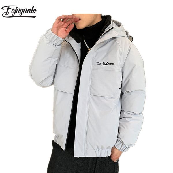 

fojaganto brand men casual hooded parkas winter men fashion patchwork slim fit coat thick warm homme's zipper parka jacket, Black
