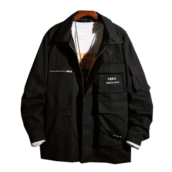 

hcxy2019 men's jacket autumn harbor wind net red workwear jacket tide korean edition loose funnelal lapel japanese men, Black;brown