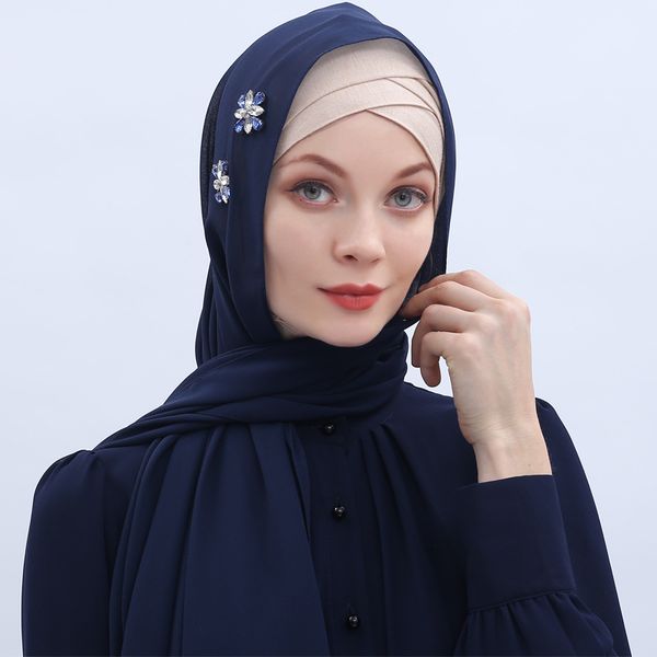 

muslim women hijab scarves chiffon rhinestone towel arab long scarf national headband muslim scarf jj19886, Blue;gray