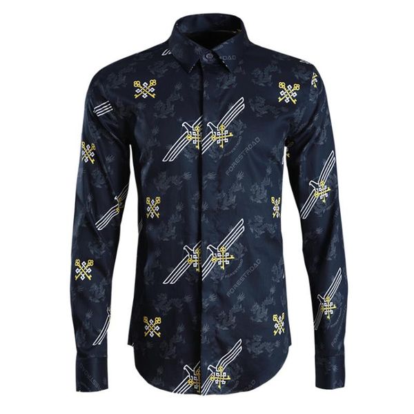 

2020 lindao dragon print shirt wind men shirt 398 men's wear male, White;black