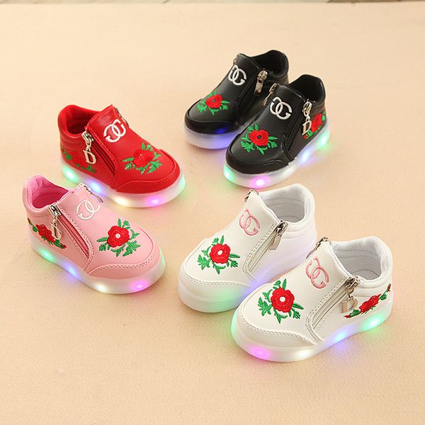 

2019 glowing 1 to 5 years old baby girls led lights children sport shoes soft-soled sneakers stylish slip-resistant casual shoes, Black