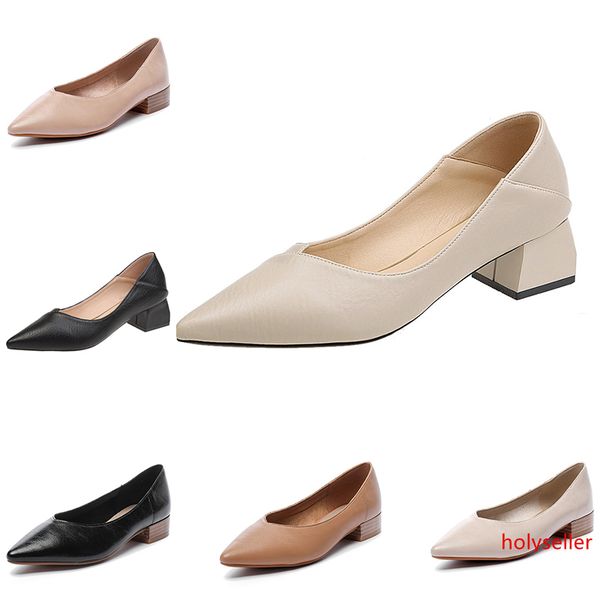 

2020 fashion women s casual leather shoes pure color mid-heeled shoes with pointed shallow mouth outdoor jogging walking shoes main1
