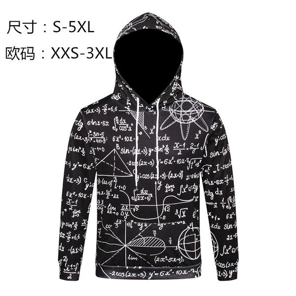 

2019 spring and autumn 3d long sleeve hoodie einstein mathematical formula print hoodie sweatshirt, Black