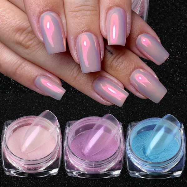 

0.5g/box aurora nail powder glitter shiny transparent chameleon pigment dust mermaid mirror chrome nail art decorations tr1786, Silver;gold