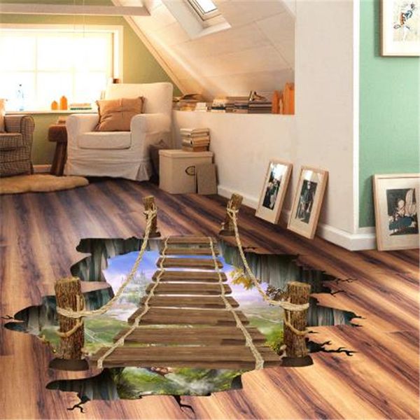 

3d flooring wallpapers removable pvc self adhesive wallpapers bridge p wall papers stickers home decor for kids living room
