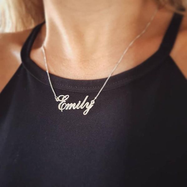 

custom name necklace women men personalized jewelry stainless steel long box chain letter necklaces pendants friend gifts, Silver