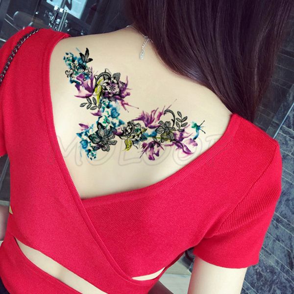 

temporary tattoo sticker plant flower garland ink color chest back fake tatoo waterproof flash tatto art for woman girl