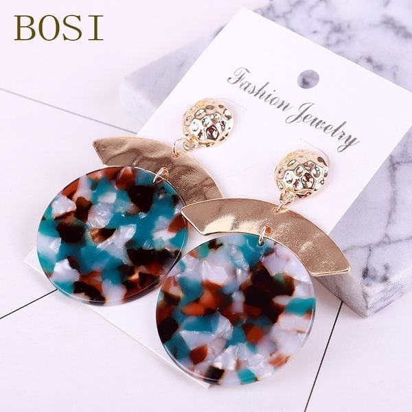 

2019 new za jewelry acrylic resin round earrings for women fashion multi-color geometry big circle earrings acetate brincos, Silver
