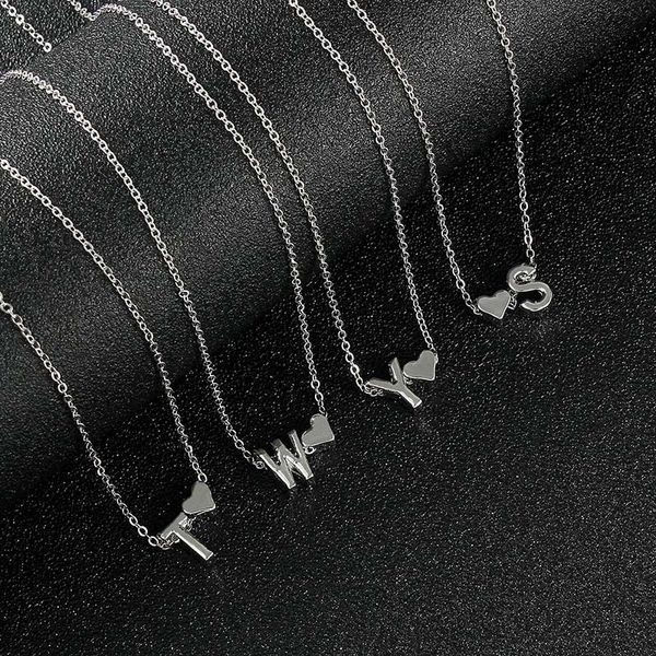 

personalized a to z 26-letter necklace with heart charm for women gift, Silver