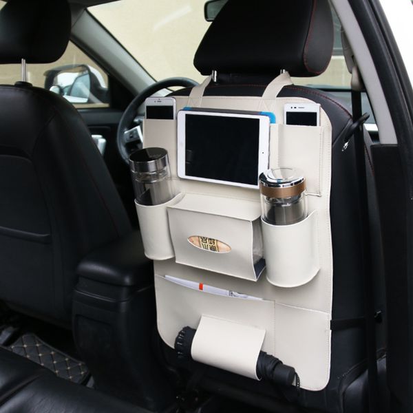 

travel car seat back storage bag pu leather scratch proof multi-pocket automobile organizer holder for cars truck van s55