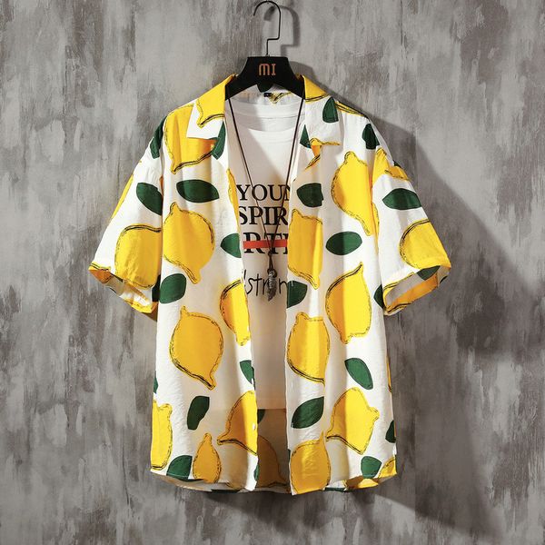 

new 2020 summer beach hawaiian men shirts short sleeve turn-down collar casual loose thin printed shirt streetwear camisa, White;black