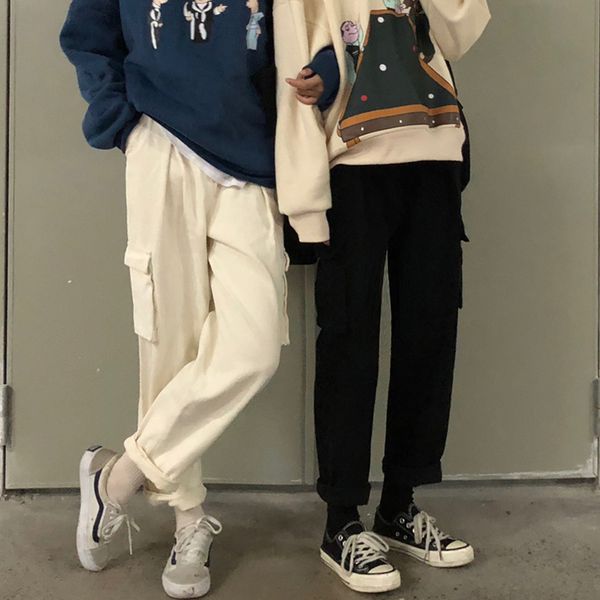 

high waist loose harem cargo jogger solid side pocket pant woman man streetwear summer denim jeans harajuku korean fashion plus, Blue