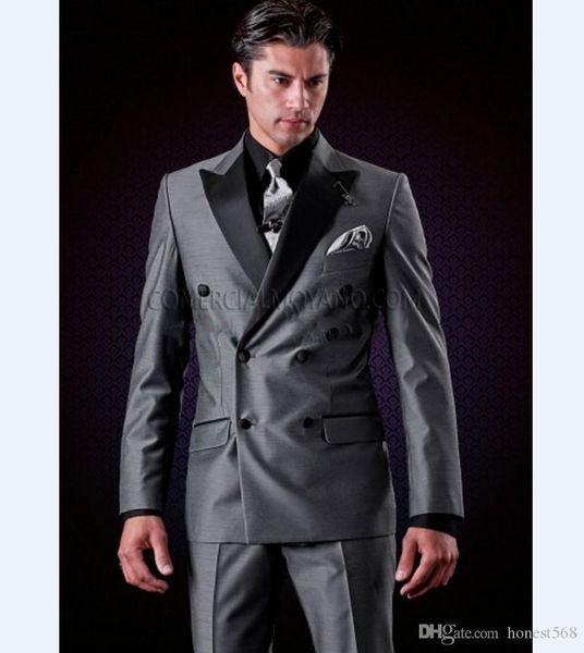 

and fine double-breasted groomsmen peak lapel groom tuxedos men suits wedding/prom/dinner man blazer(jacket+pants+tie) a619, Black;gray