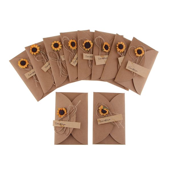 

10 pieces vintage kraft handmade with dried flowers diy envelopes gift card post kit mini message cards set