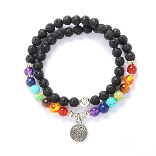 

7 chakra diffuser healing bracelet with real stones volcanic lava mala meditation double layer bracelet tree of life dhl g553s, Golden;silver