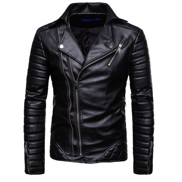 

aksr 2019 jacket men new men's fashion casual long sleeved motorcycle fur leather jacket slim fit mens winter coats, Black
