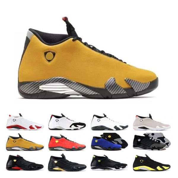 

New 14 14s Candy Cane Black Toe Fusion Varsity Red Suede Men Basketball Shoes Last Shot Thunder Black Yellow DMP Sneakers With Box