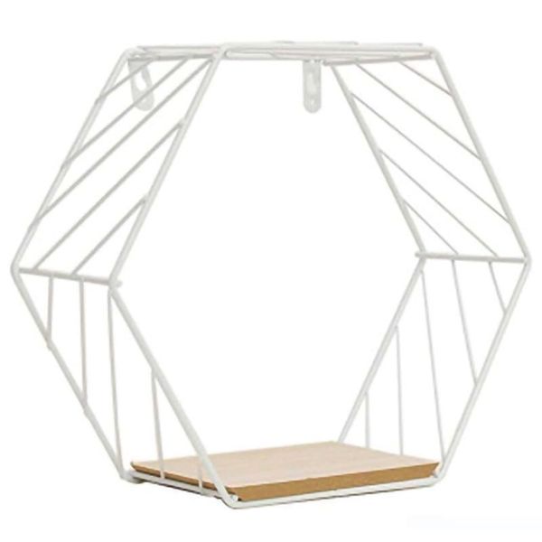 

wood iron art hexagonal grid wall shelf combination wall hanging geometric figure decoration, Pink;blue
