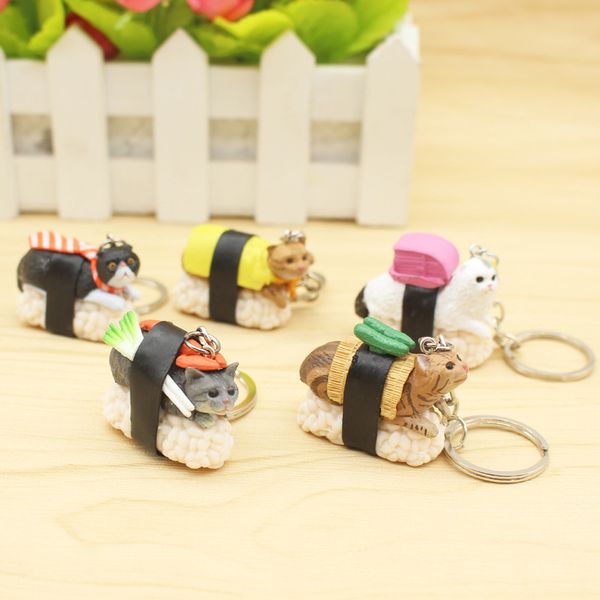 

creative cat sushi keychain key rings handbag hanging pendants phone charms key chain gift for kids, Black