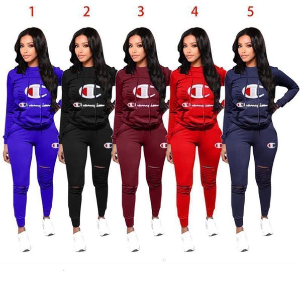 

champions women tracksuit shirts+tights 2 piece set outfits sports suit pullover sweatsuit winter fall clothes tracksuit s-3xl 3141, White