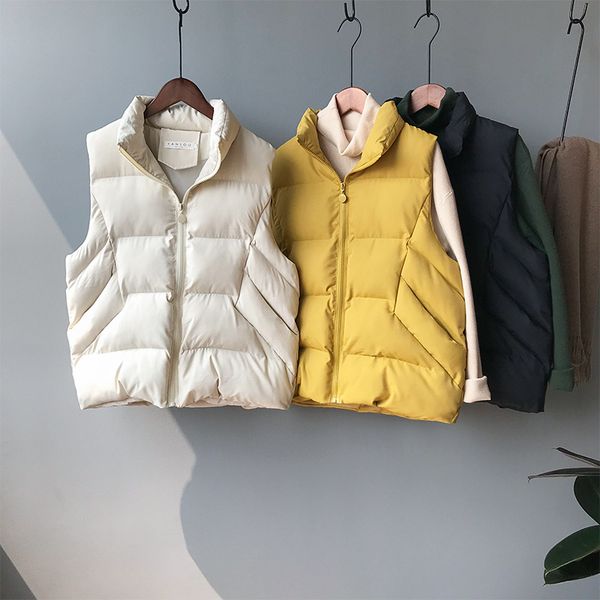 

2019 new korean cotton warm waistcoat women autumn winter loose joker sleeveless collar vest female outwear, Black;white