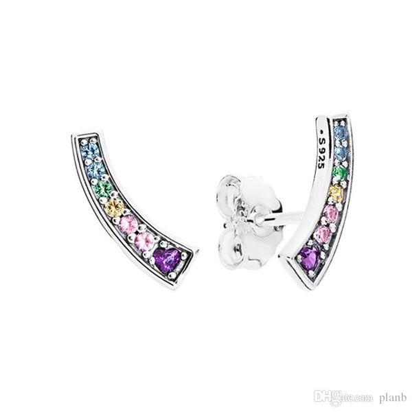 

2019 new fashion luxury women color crystal rainbow stud earring for pandora 925 sterling silver earring jewelry with gift box