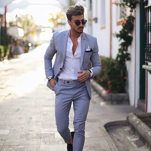 

new suits for men summer tide ternos notch lapels jackets performance wedding bespoke blazer two-piece slim fit trajes, White;black