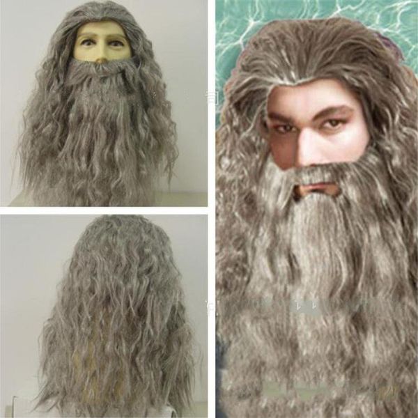 

cosplay wigs the lord of the rings the hobbit gandalf wizard wig and beard suit with simulated scalp, Black