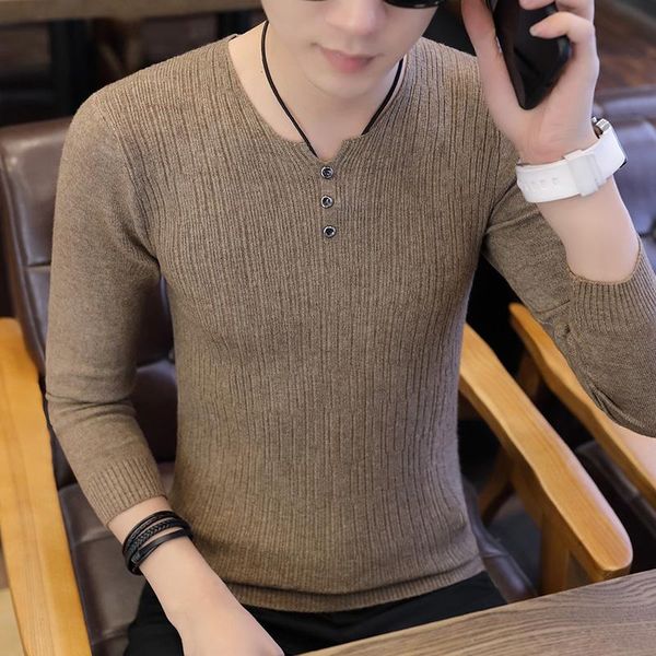 

2019 sweater men casual v-neck pullover men autumn slim fit long sleeve shirt mens sweaters knitted cashmere wool pull homme, White;black