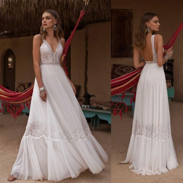 

asaf dadush boho wedding dresses 2019 sleeveless lace beach bridal gowns custom made floor length vestido de novia, White