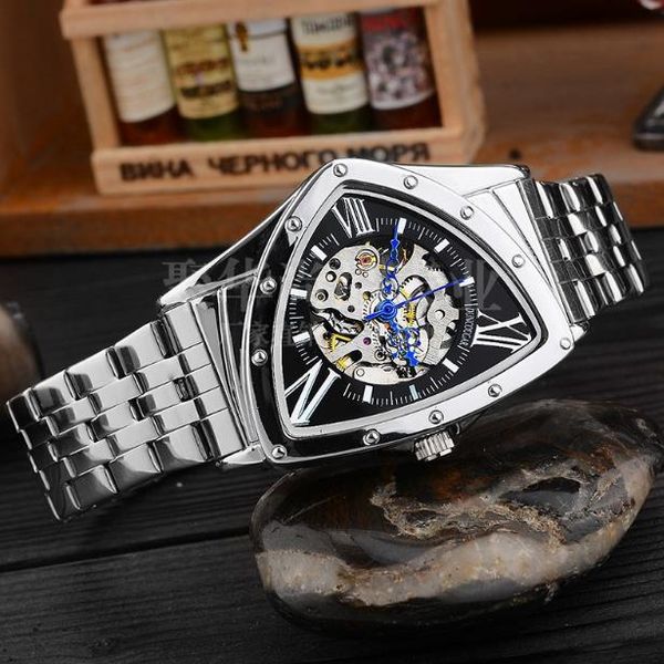 

fashion features hollowed out personality triangle mechanical watches waterproof students mechanical watches men's watches precision st, Slivery;brown