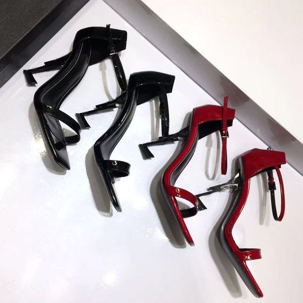 

designer women colorful heels sandals t-strap high-heeled pumps ladies patent leather dress single shoes heels for female, Black