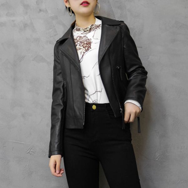 

2020 женщины весна подлинная real овцы кожаные куртки w14, Black