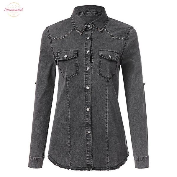 

женские блузки джинсовый пуловер с длинным рукавом блузка топы женские рубашки весна черная рубашка повседневные топы blusas femininas, White