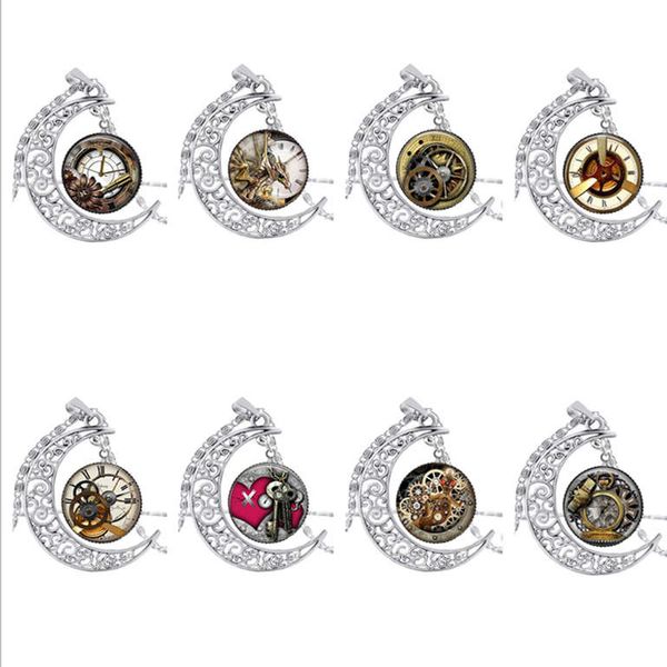 

moon time gemstone necklace men and women popular sweater chain dan579 mix order pendant necklaces, Silver