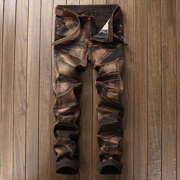 

2020 new distressed straight retro men's jeans designer fashion trend trousers men's casual simple personality denim trousers, Blue