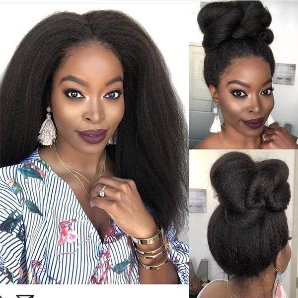 

italian yaki 13x6 lace front wigs human hair wigs wirh baby hair 360 lace frontal kinky straight full lace wigs for black women, Black;brown