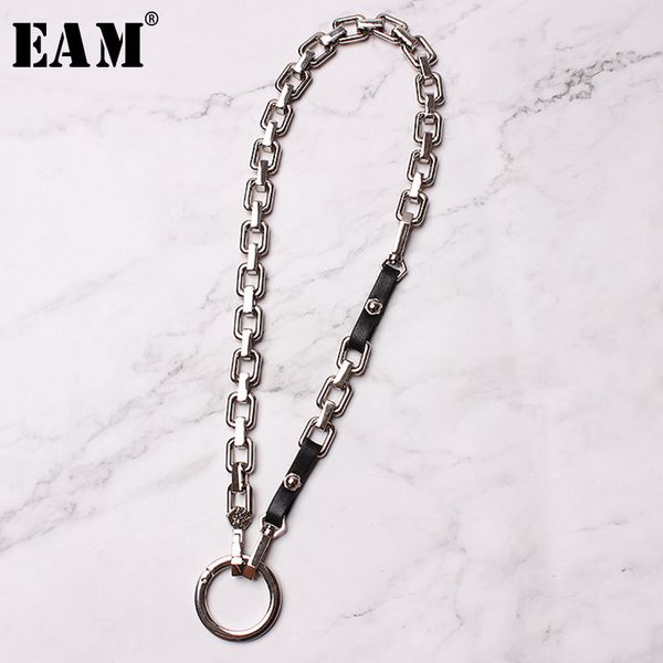 

eam] 2020 new fashion temperament metal chain split joint long spliced pu leather cool personality necklaces ld0299, Silver